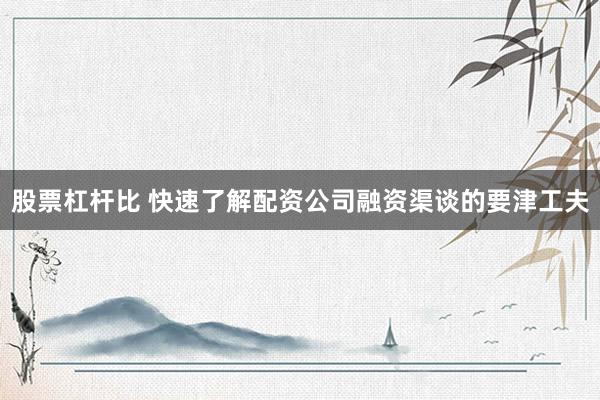 股票杠杆比 快速了解配资公司融资渠谈的要津工夫